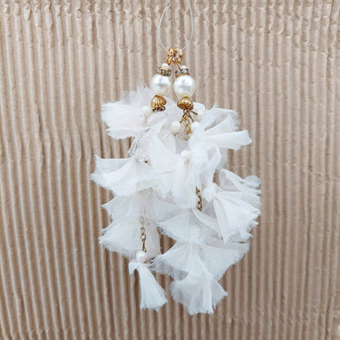 White Tissue and Chain Latkan Indian Latkans, Pear Latkan Tassels, Blouse Latkan Sewing Latkans Bridal Tassels 1 Pair